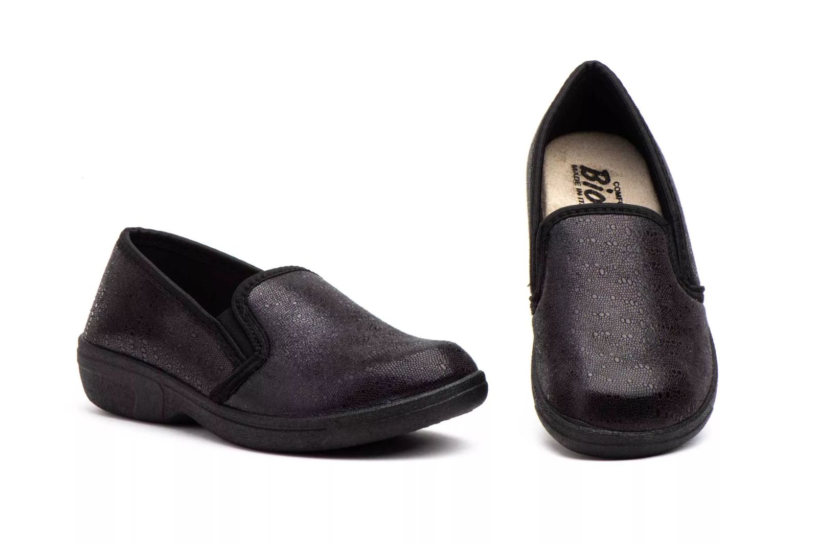 Zapatos Comodos Mujer Licra Piel Negro Velcro